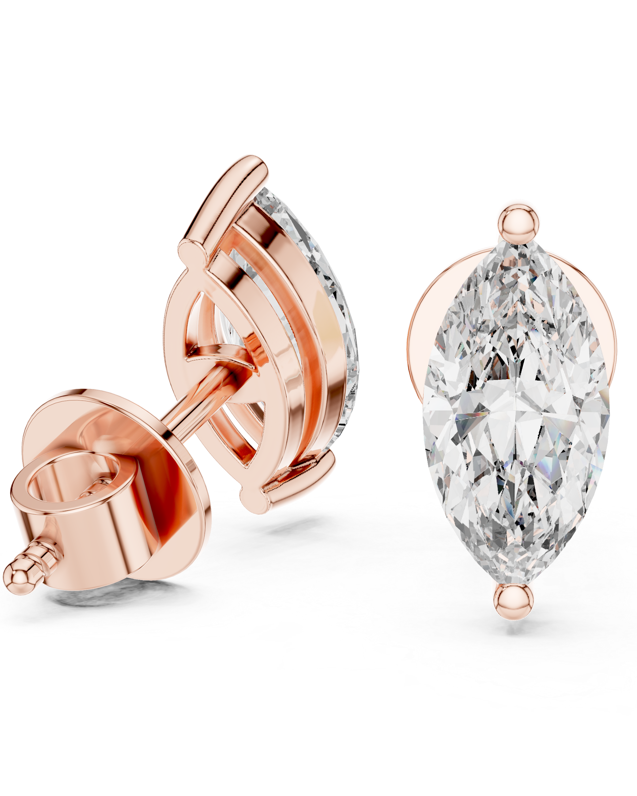 1.50ctw Marquise Lab-Grown Diamond Stud Earrings in Rose Gold } The Brillora Jewelry House