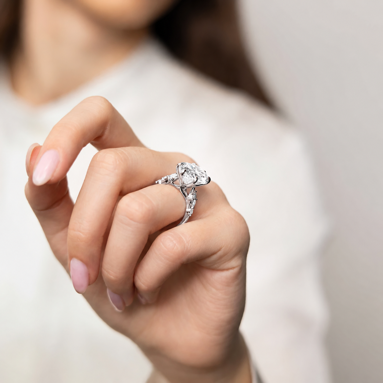 Diamond Engagement Ring with Side Diamonds and Secret Heart