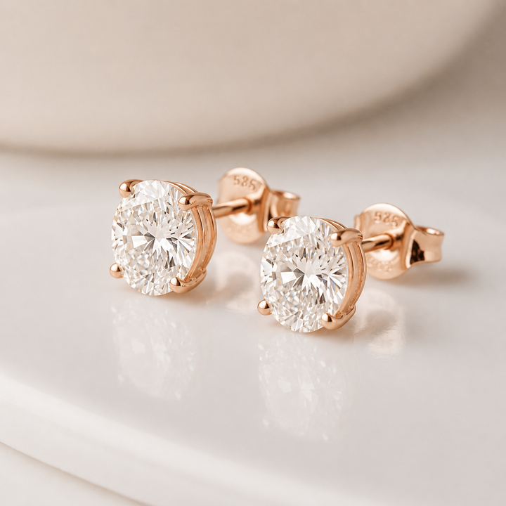 Celestia Oval Diamond Stud Earrings
