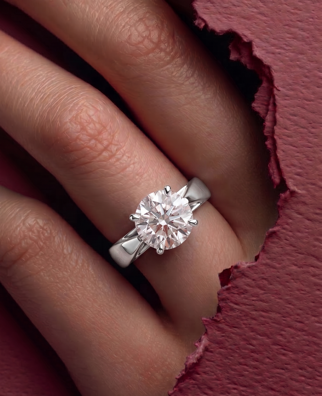 6.5mm Round Lab Diamond Cathedral Engagement Ring | The Brillora Jewelry House