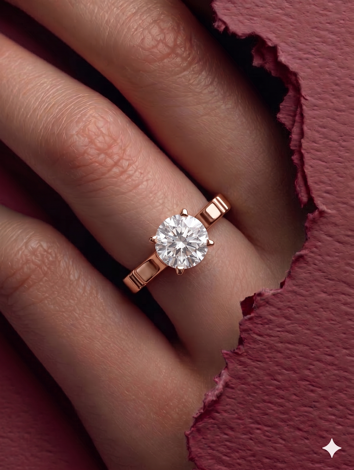 6.5mm Round Lab Diamond Yellow Gold Engagement Ring | The Brillora Jewelry House