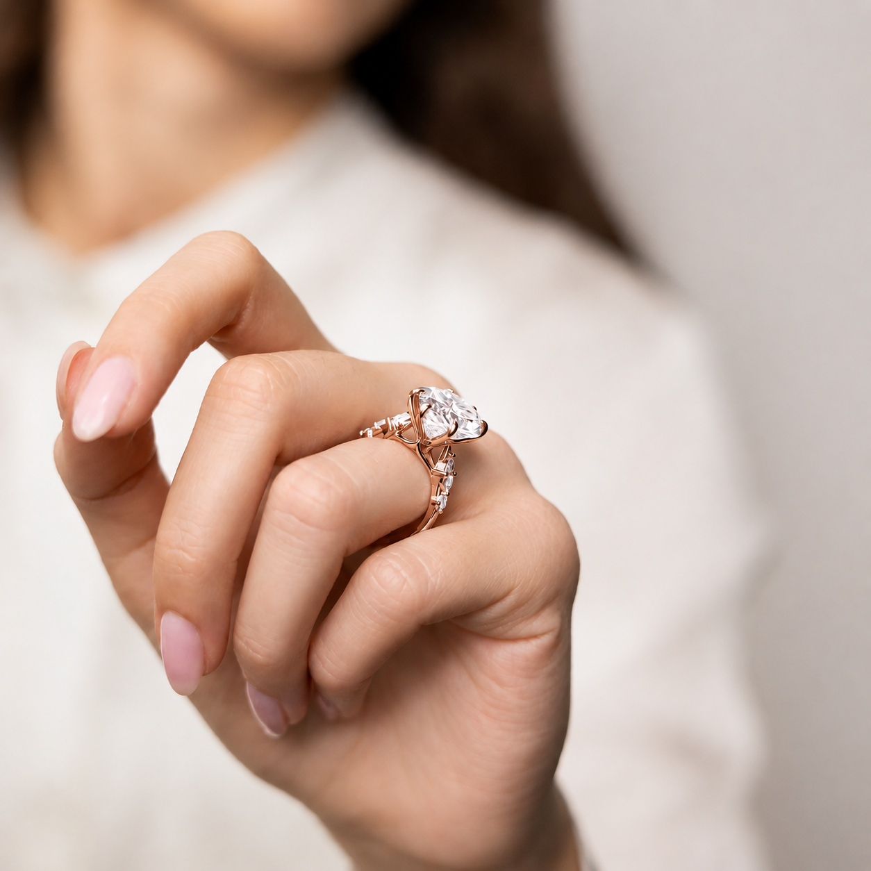 Diamond Engagement Ring with Side Diamonds and Secret Heart