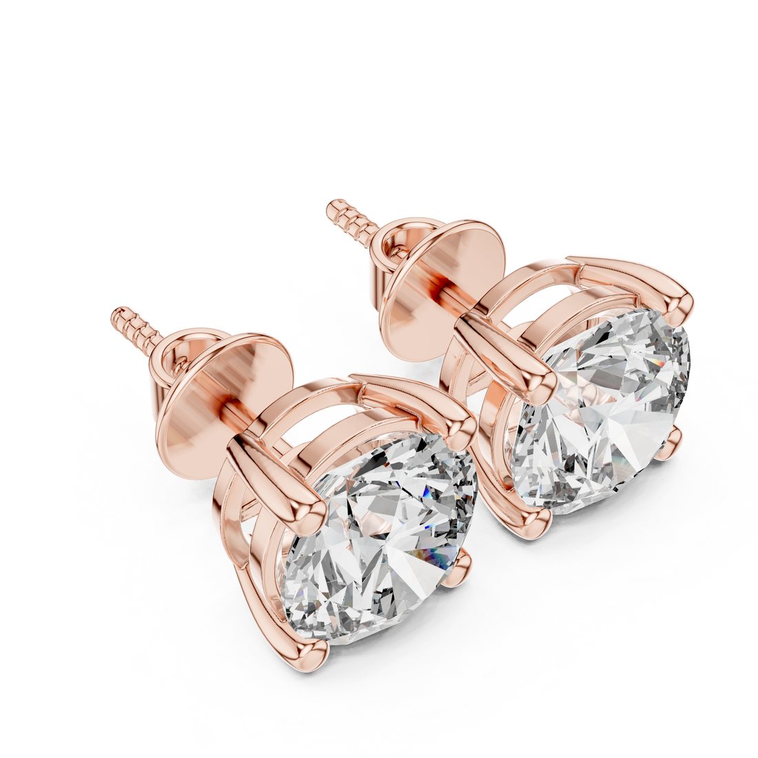 2ct Round Lab-Grown Diamond Stud Earrings in Rose Gold | The Brillora Jewelry House