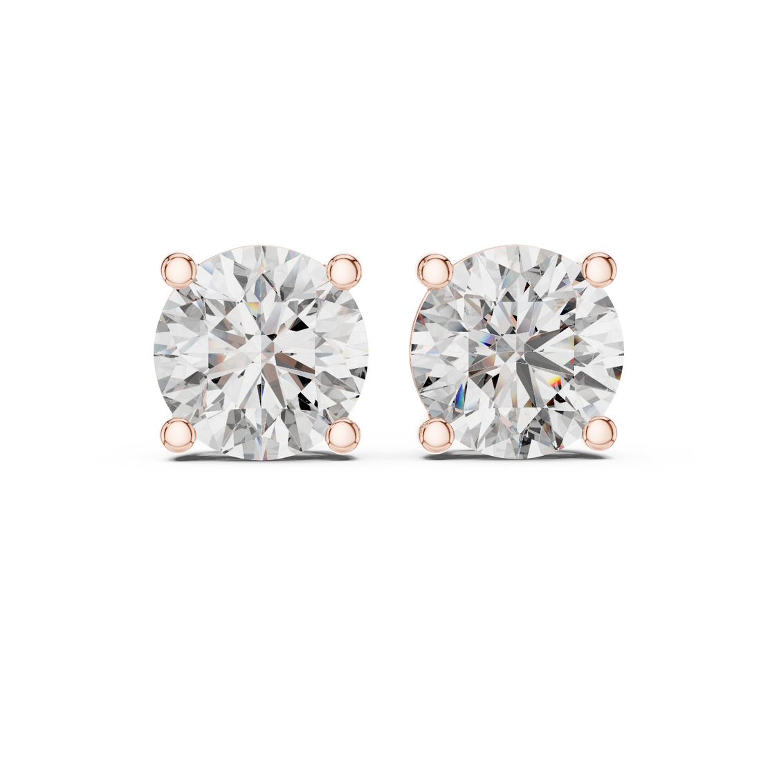2ct Round Lab-Grown Diamond Stud Earrings in Rose Gold | The Brillora Jewelry House
