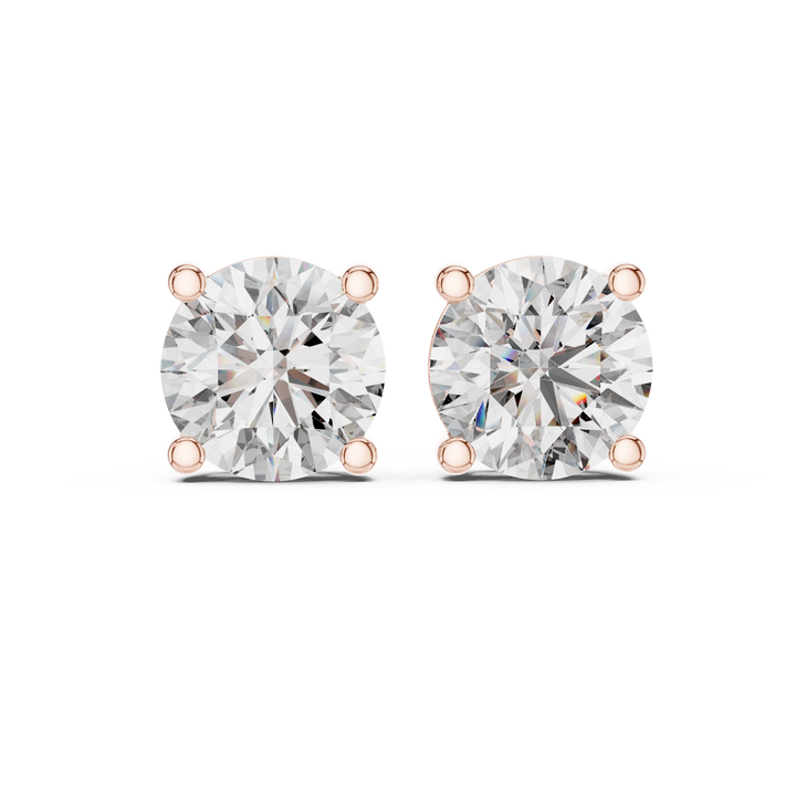 2ct Round Lab-Grown Diamond Stud Earrings in Rose Gold | The Brillora Jewelry House