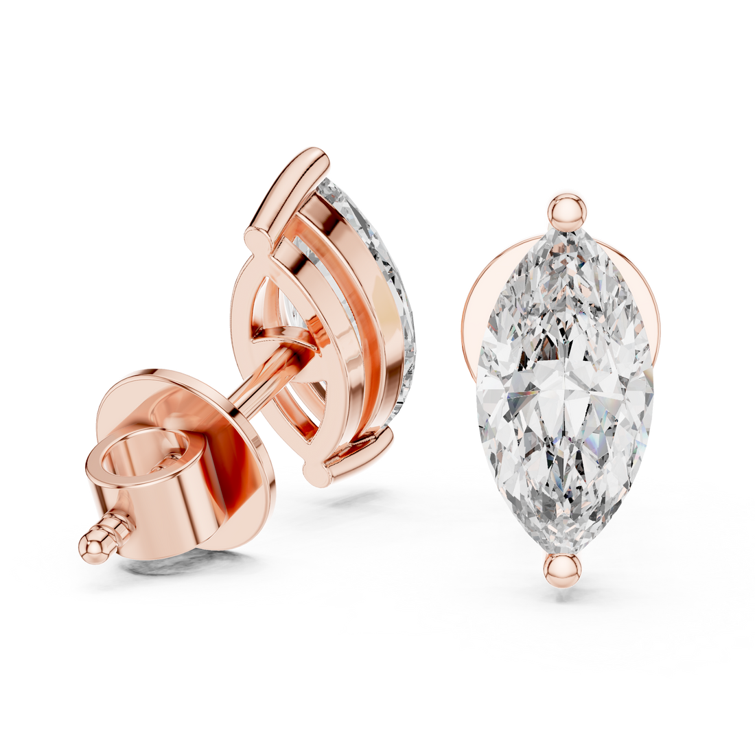 1.50ctw Marquise Lab-Grown Diamond Stud Earrings in Rose Gold } The Brillora Jewelry House