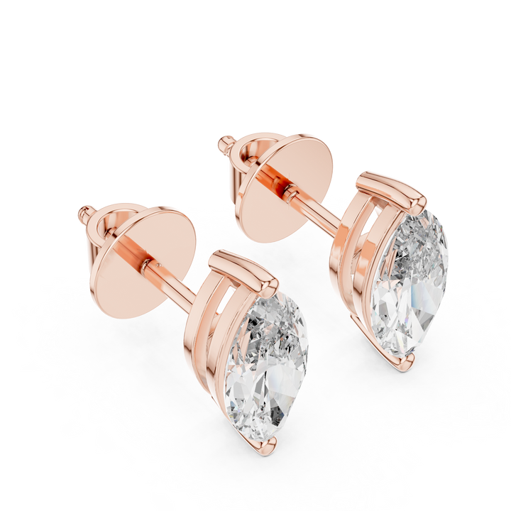 1.50ctw Marquise Lab-Grown Diamond Stud Earrings in Rose Gold } The Brillora Jewelry House