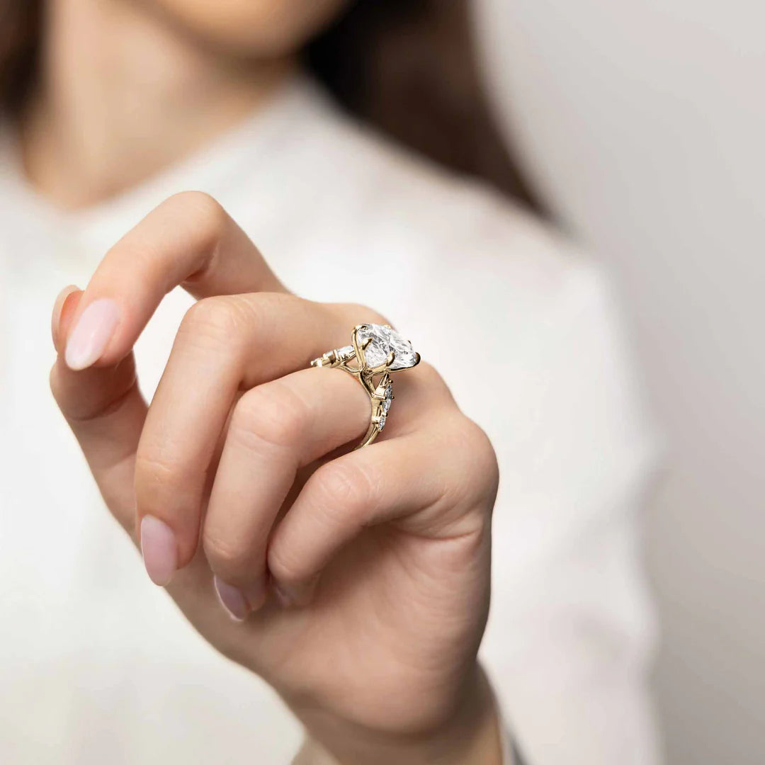 Diamond Engagement Ring with Side Diamonds and Secret Heart