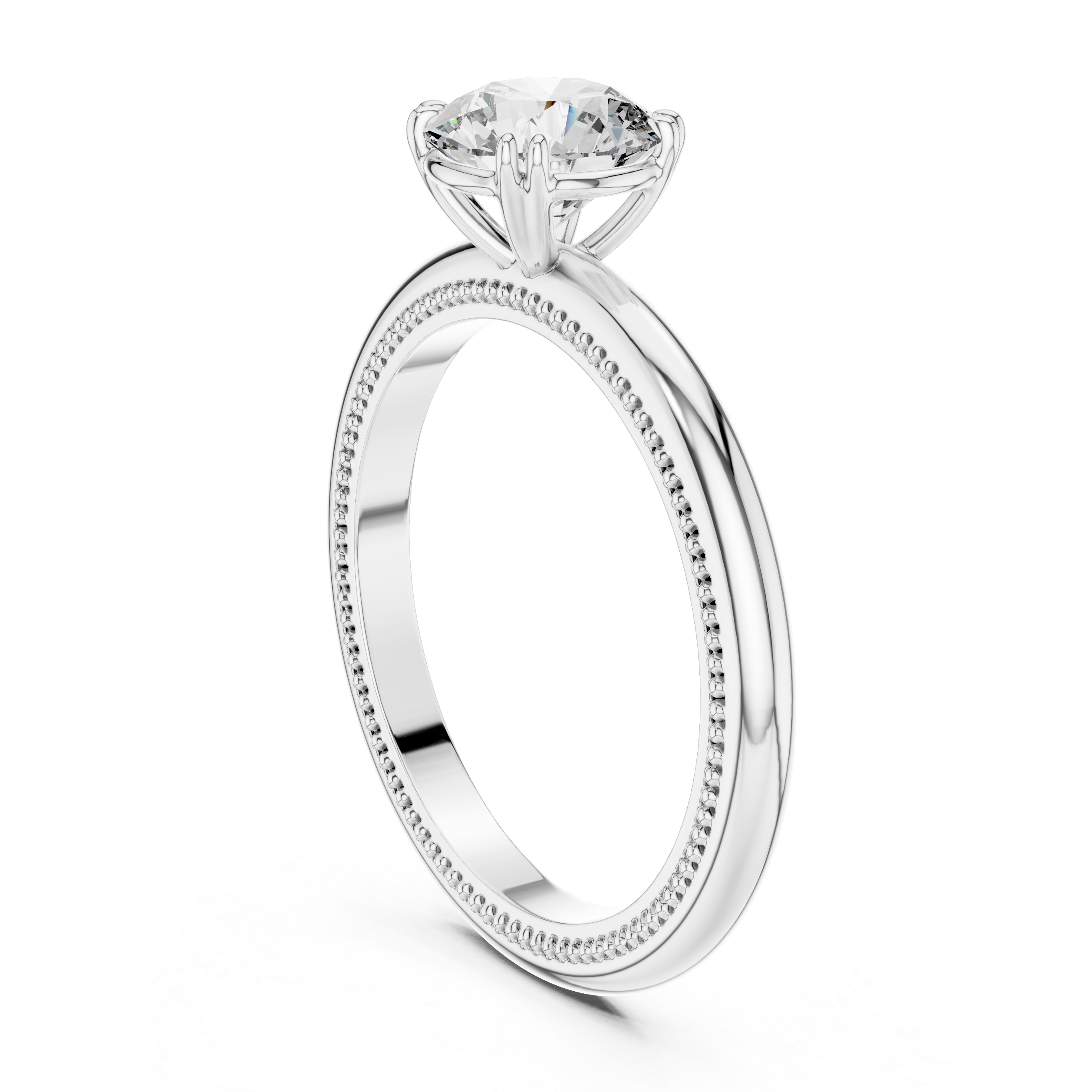 1 carat 6.5mm round lab-grown diamond engagement ring named The Aurelia featuring a yellow gold band with vintage milgrain edges by The Brillora Jewellery House, isolated on a black background.
