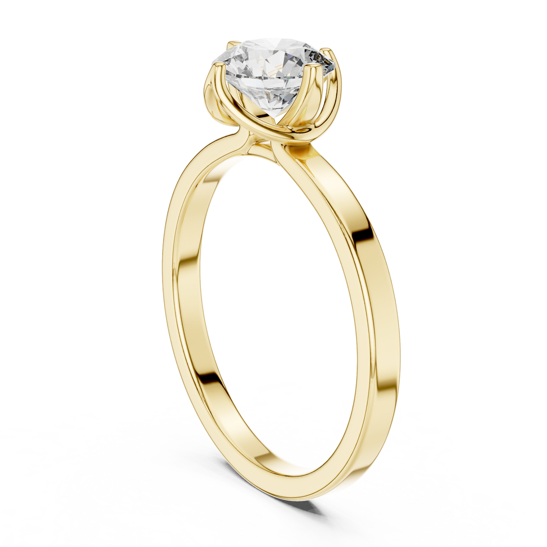 1 carat 6.5mm round lab-grown diamond engagement ring named The Celine featuring a modern flat white gold band and an architectural open bezel floating setting by The Brillora Jewellery House.