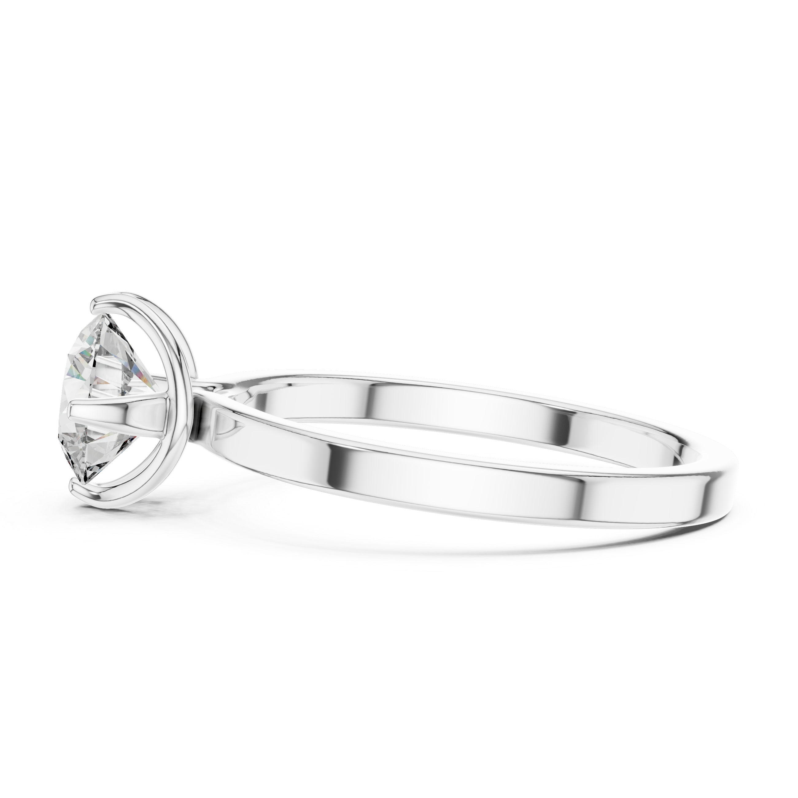 1 carat 6.5mm round lab-grown diamond engagement ring named The Celine featuring a modern flat white gold band and an architectural open bezel floating setting by The Brillora Jewellery House.