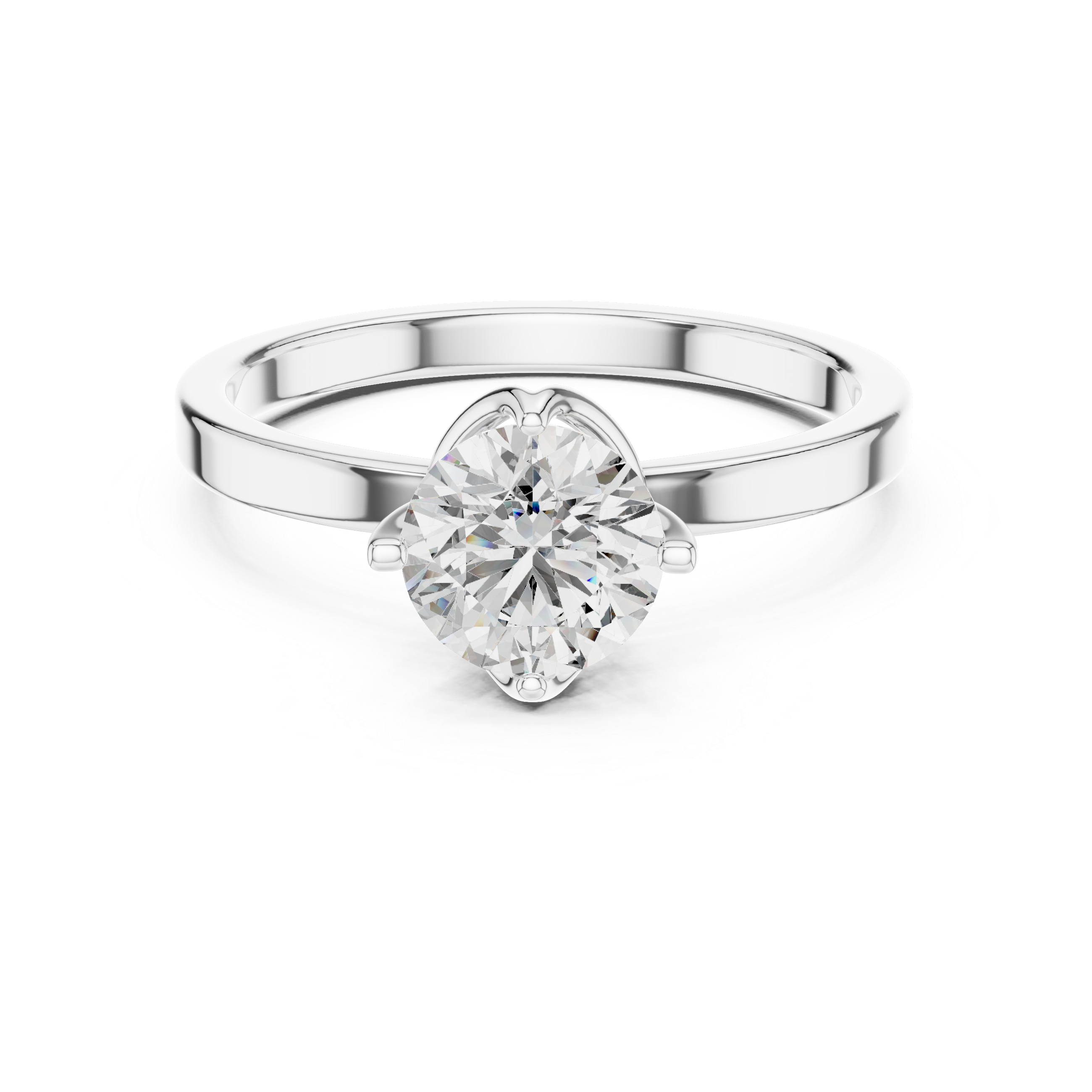1 carat 6.5mm round lab-grown diamond engagement ring named The Celine featuring a modern flat white gold band and an architectural open bezel floating setting by The Brillora Jewellery House.