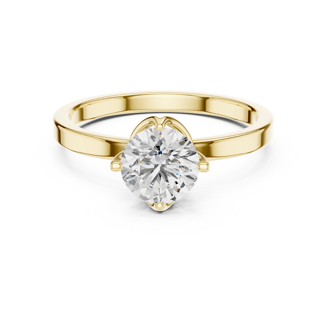 1 carat 6.5mm round lab-grown diamond engagement ring named The Celine featuring a modern flat white gold band and an architectural open bezel floating setting by The Brillora Jewellery House.