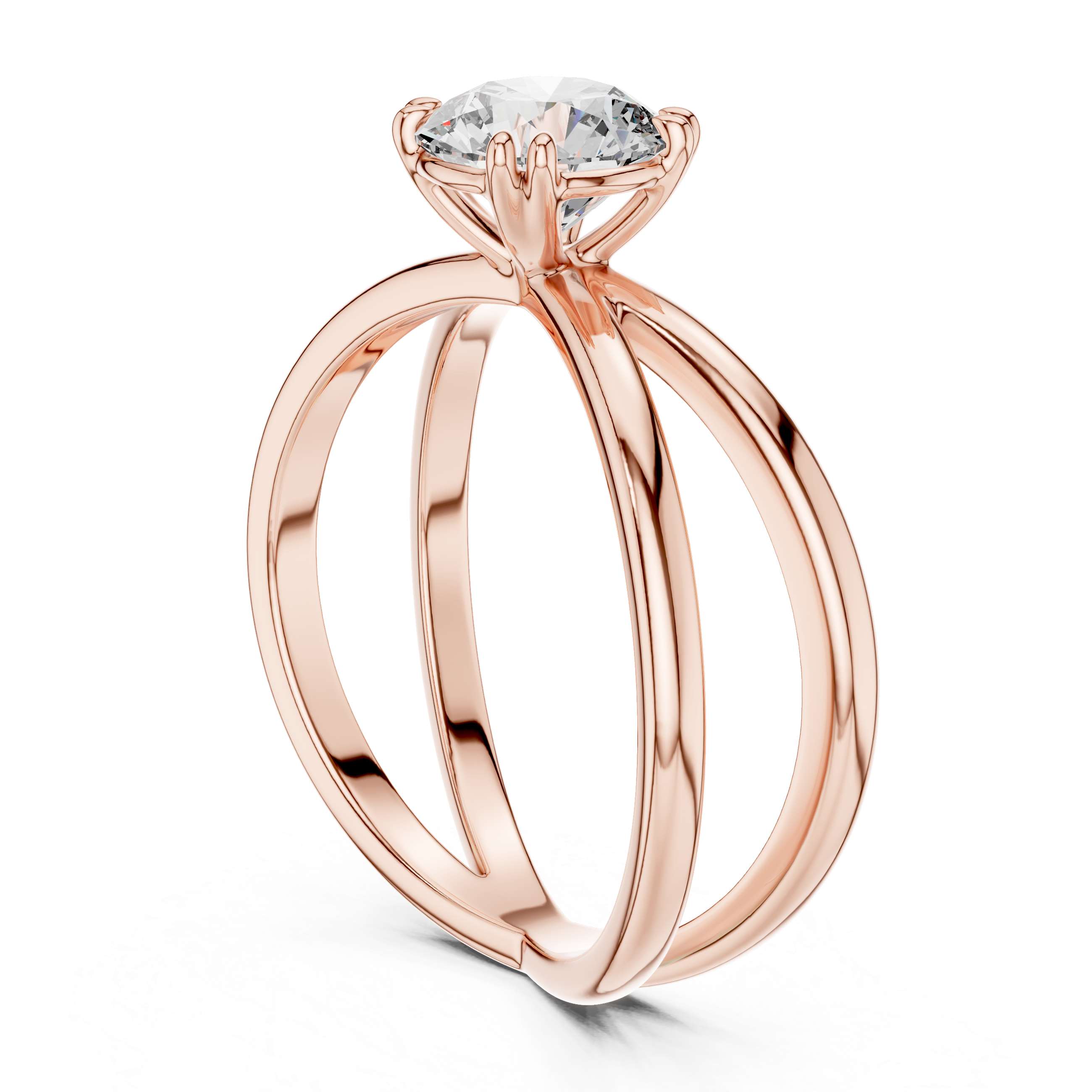 1 carat 6.5mm round lab-grown diamond engagement ring named The Cleo featuring a modern double band yellow gold setting by The Brillora Jewellery House, isolated on a black background.