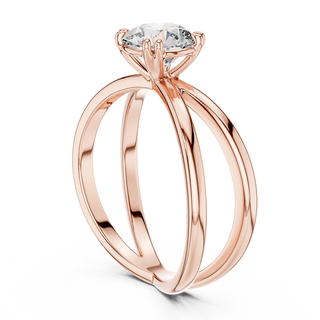 1 carat 6.5mm round lab-grown diamond engagement ring named The Cleo featuring a modern double band yellow gold setting by The Brillora Jewellery House, isolated on a black background.