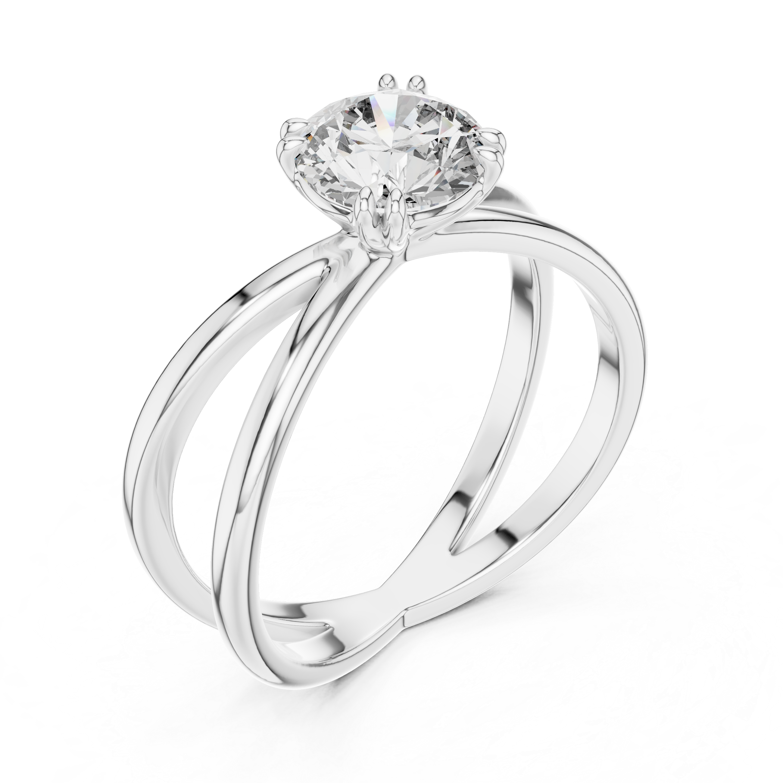1 carat 6.5mm round lab-grown diamond engagement ring named The Cleo featuring a modern double band yellow gold setting by The Brillora Jewellery House, isolated on a black background.