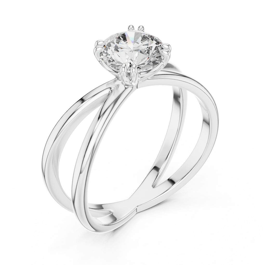 1 carat 6.5mm round lab-grown diamond engagement ring named The Cleo featuring a modern double band yellow gold setting by The Brillora Jewellery House, isolated on a black background.