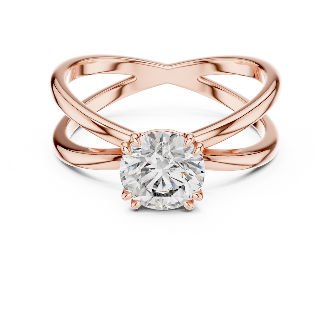 1 carat 6.5mm round lab-grown diamond engagement ring named The Cleo featuring a modern double band yellow gold setting by The Brillora Jewellery House, isolated on a black background.