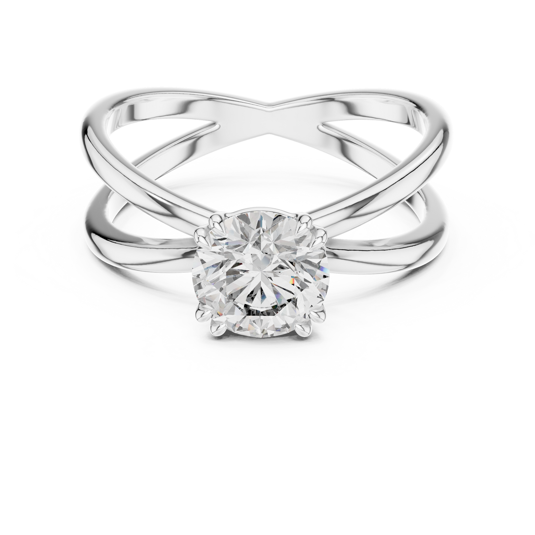 1 carat 6.5mm round lab-grown diamond engagement ring named The Cleo featuring a modern double band yellow gold setting by The Brillora Jewellery House, isolated on a black background.