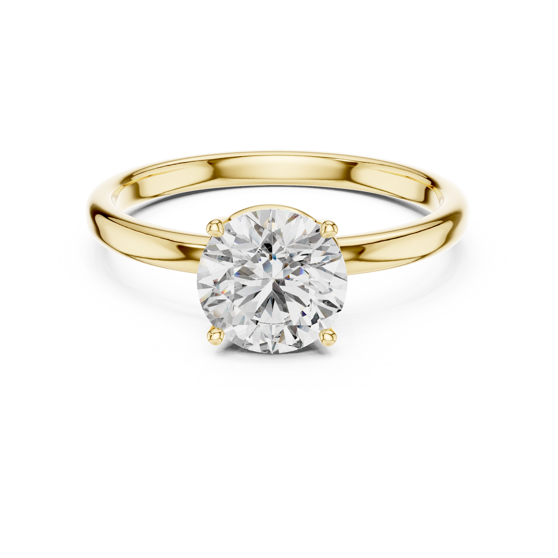 1 carat 6.5mm round lab-grown diamond engagement ring named The Penelope featuring a smooth yellow gold band and an intricate twisted knot gallery setting by The Brillora Jewellery House, viewed from the side on a black background.