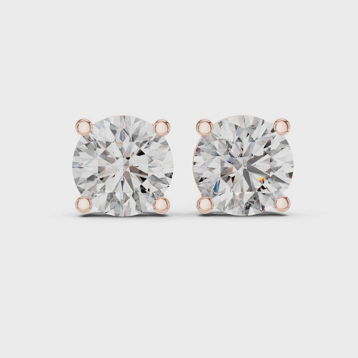 2ct Round Lab-Grown Diamond Stud Earrings in Rose Gold | The Brillora Jewelry House