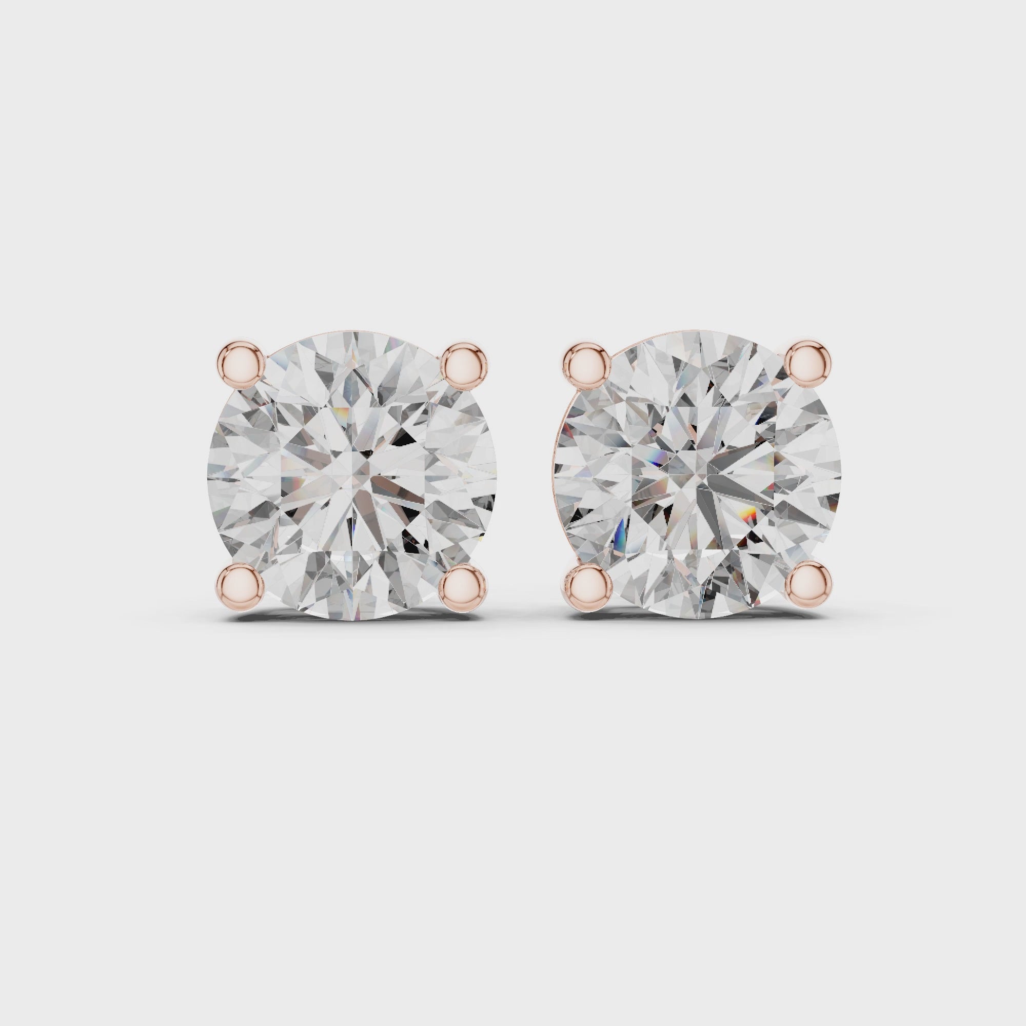 2ct Round Lab-Grown Diamond Stud Earrings in Rose Gold | The Brillora Jewelry House