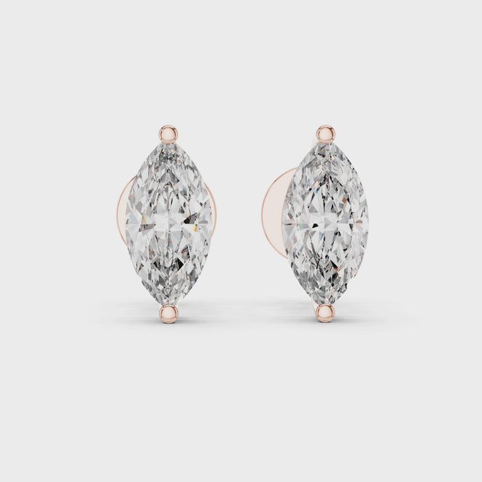 1.50ctw Marquise Lab-Grown Diamond Stud Earrings in Rose Gold } The Brillora Jewelry House