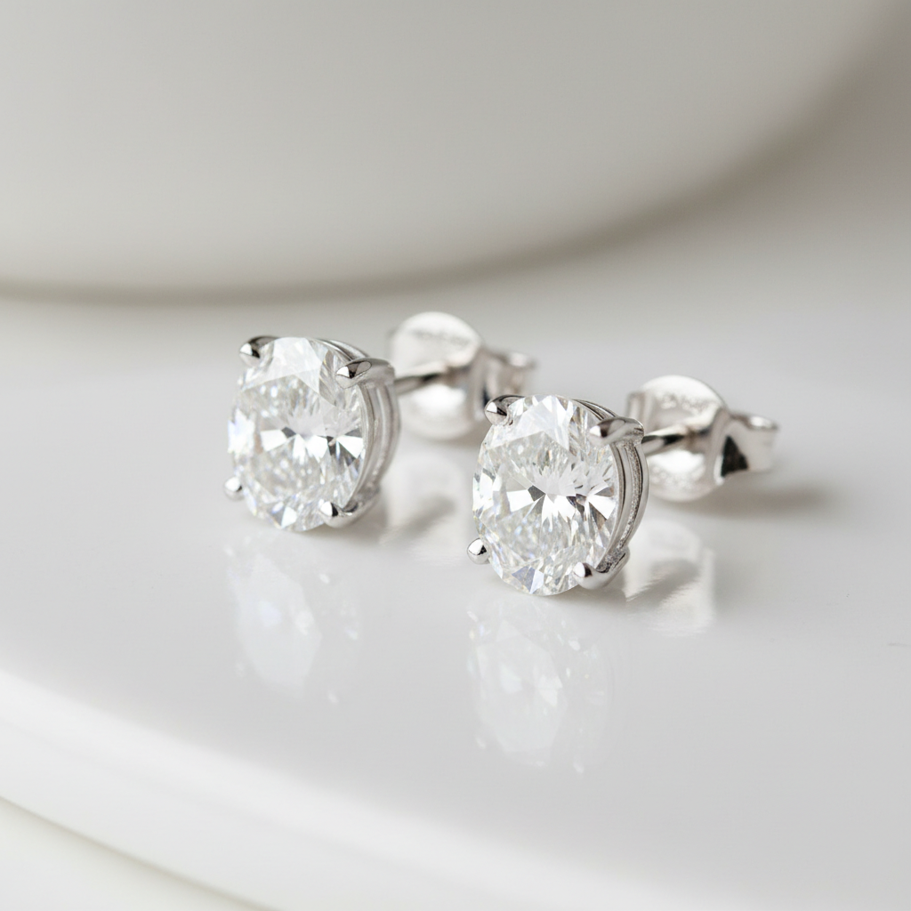 Celestia Oval Diamond Stud Earrings